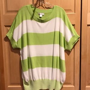 New CJ Banks Lime Green & White Striped sweater Top
